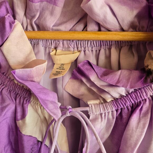 H&M Dress Flower Hour Oversized Off The Shoulder Purple Boho Feminine Preppy - Picture 3 of 5